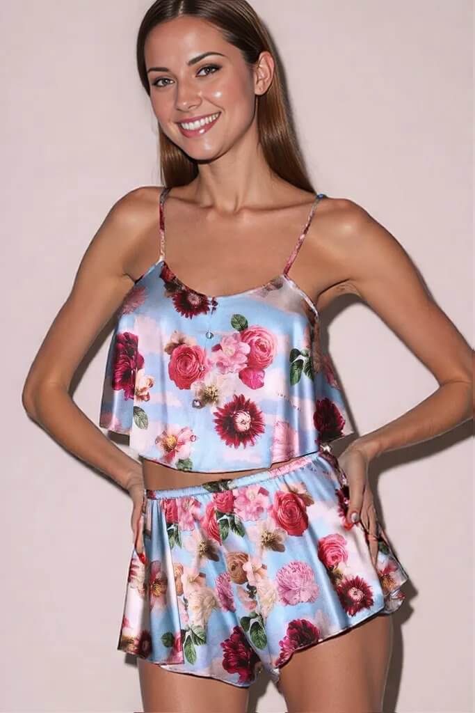 Fleur du Mal Luxe Flutter Cami & Short Set in Dreamy Floral