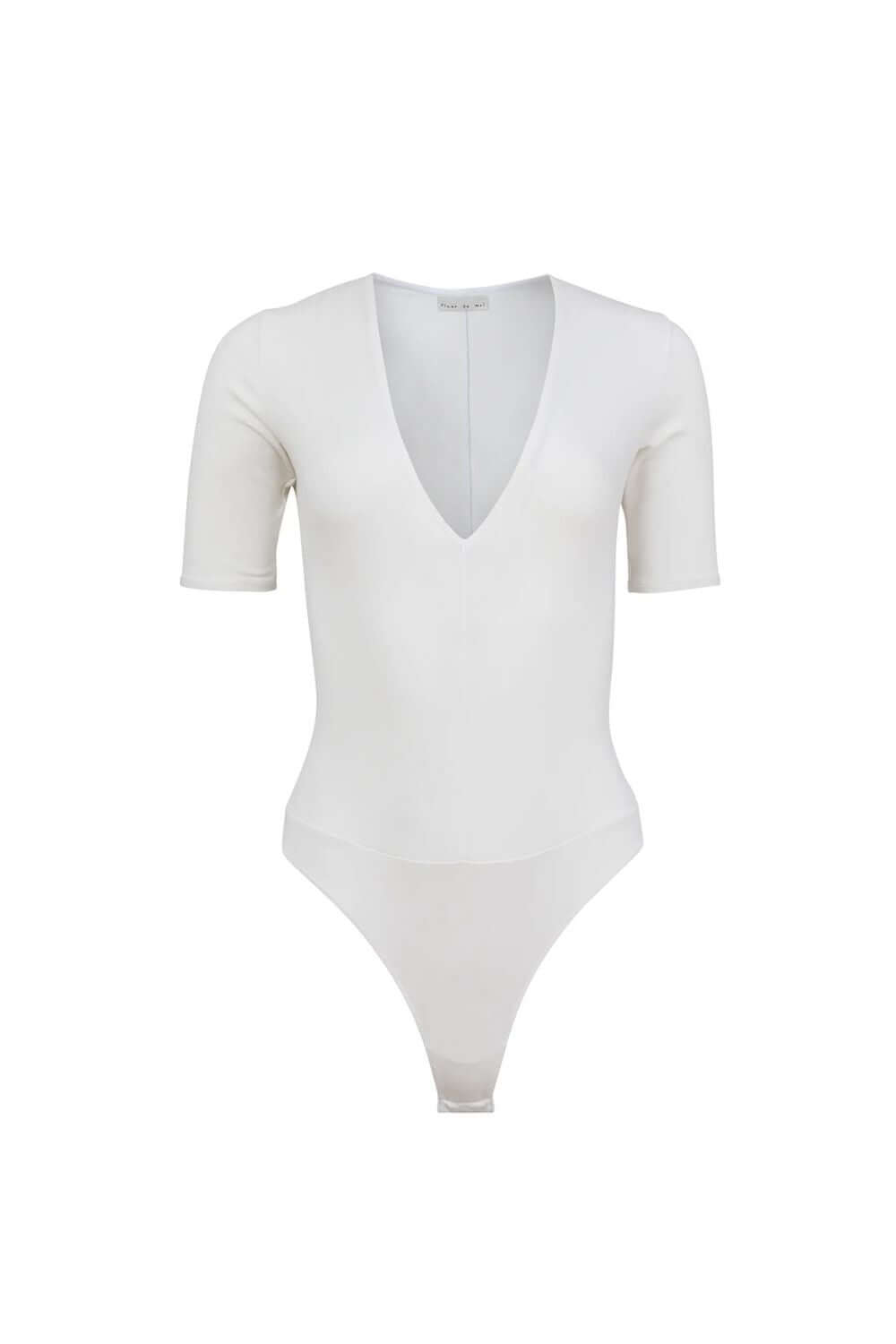Fleur du Mal Organic Cotton Deep Plunge Bodysuit in Ivory