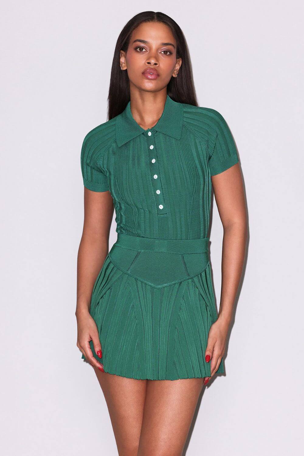Fleur du Mal Rib Flare Skirt in Lucky Green
