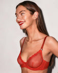 Fleur du Mal Sheer Tulle Demi Bra in Rouge