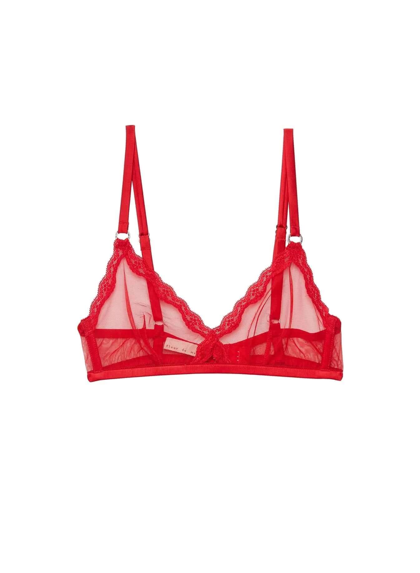Fleur du Mal Sheer Tulle Demi Bra in Rouge