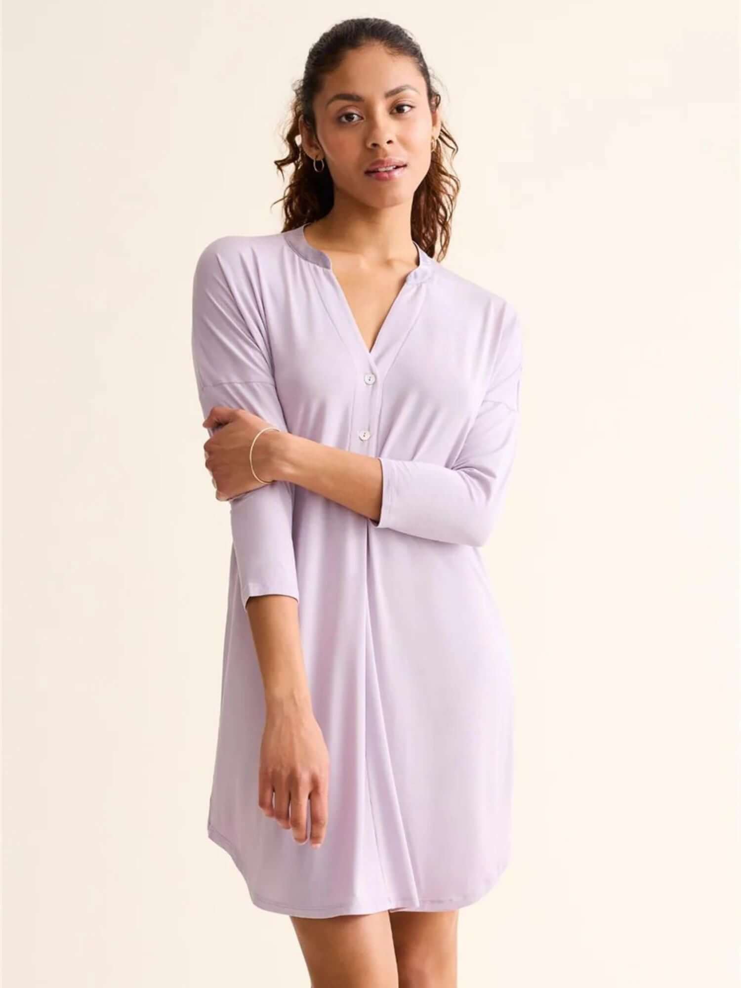 Fleur't Dolman 3/4 Sleeve Nightshirt in Lavender Cream