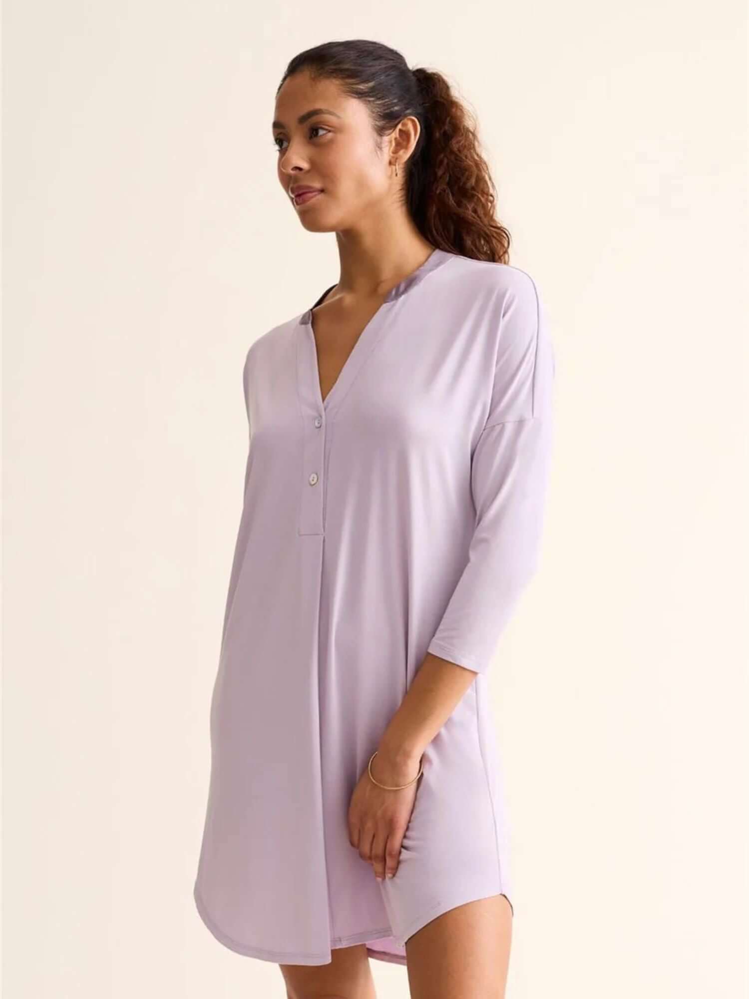 Fleur't Dolman 3/4 Sleeve Nightshirt in Lavender Cream