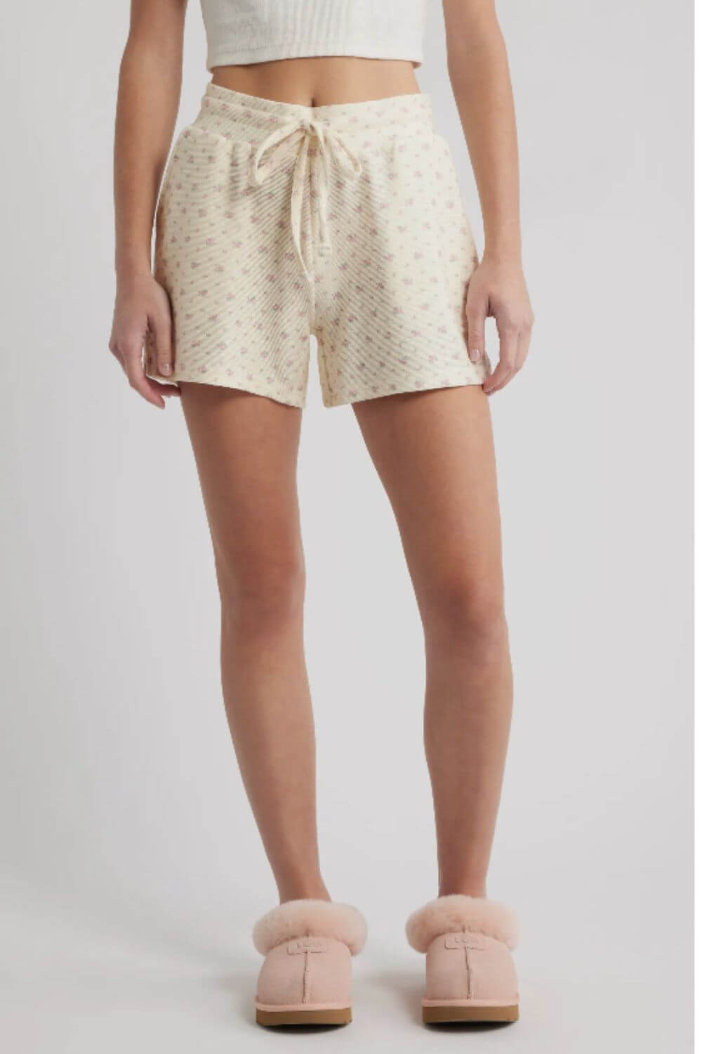 Happy Camp3r Vintage Flower Cloud Lounge Top and Short Set in Cream