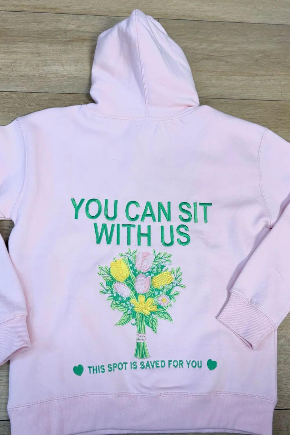 Happy Camp3r You Can Sit With Us Hoodie in Blush Pink