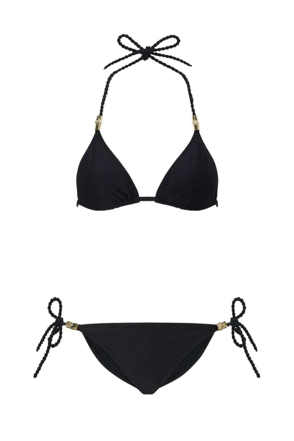 Heidi Klein Black Triangle Rope Bikini Top and Triangle Bottom Set