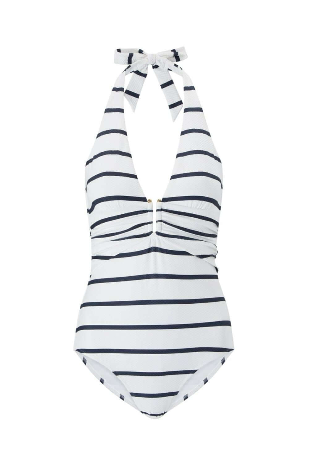 Heidi Klein Nautical Stripe U Bar Halterneck One-Piece Swimsuit