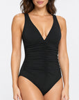 Karla Colletto Smart V-Neck one-piece swimsuit in Black, front view