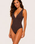 Ines V-Neck One-Piece in Chocolate