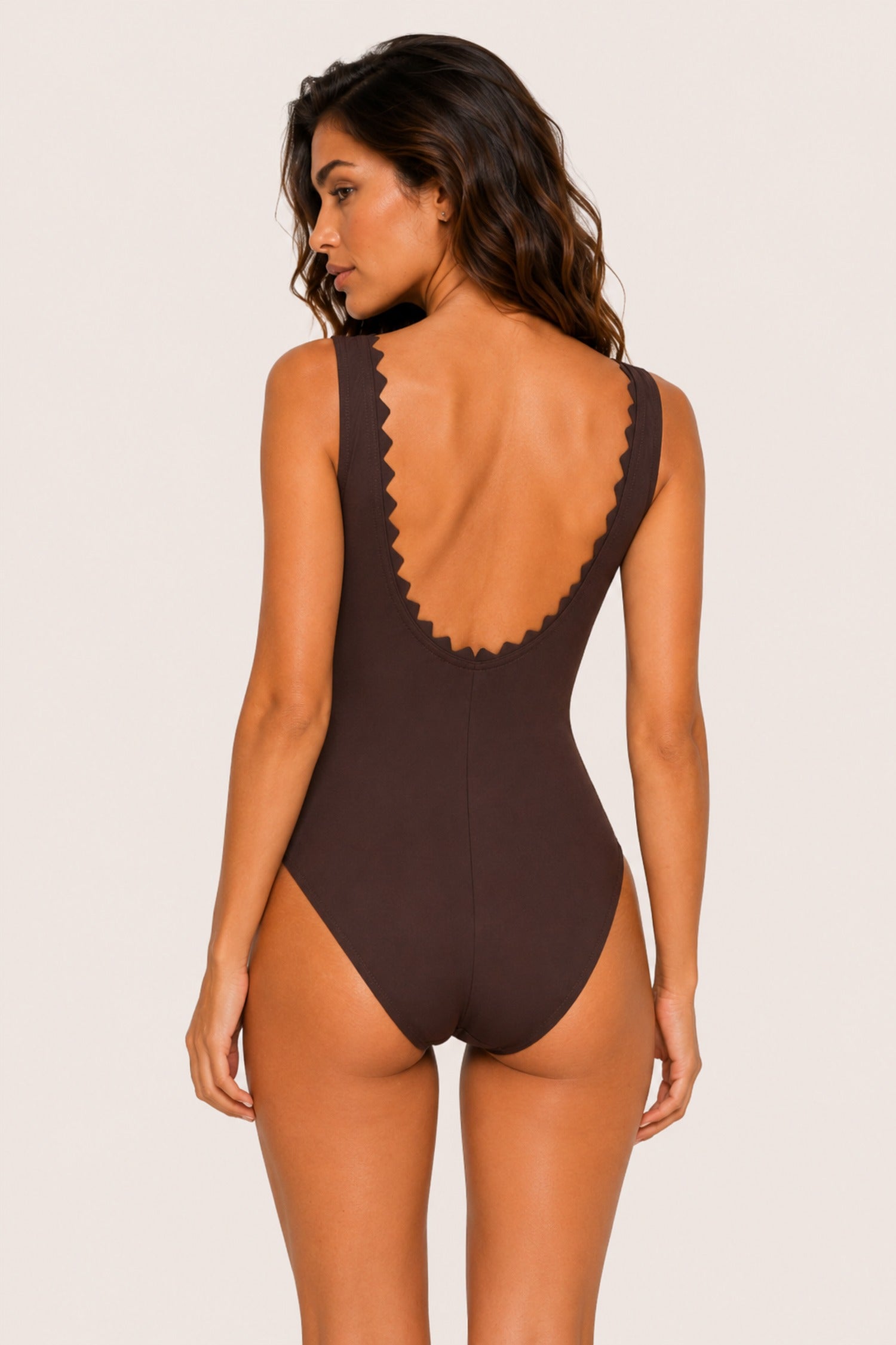 Karla Colletto Ines V-Neck One-Piece in Chocolate back view