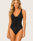 Karla Colletto Tess V-Neck Silent Underwire in Black front view
