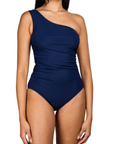 Basics One Shoulder with Shelf Bra & Rouching in Navy