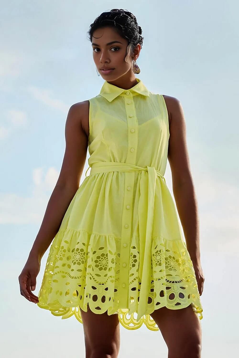 Lace Lace Collared Dress in Yellow