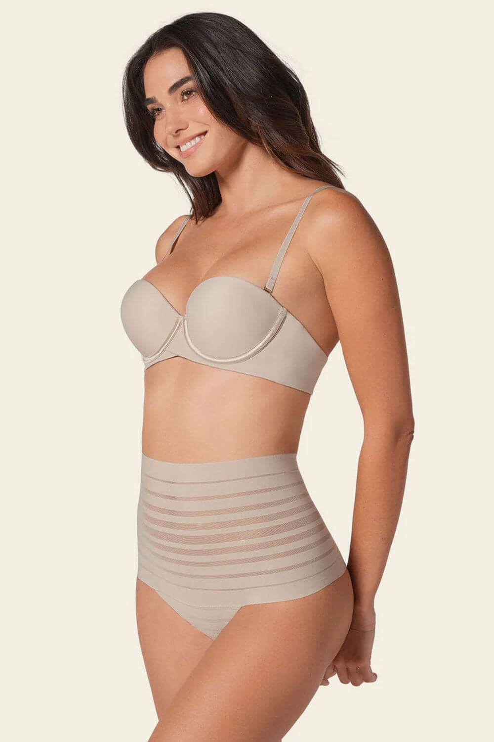 Leonisa Slimming Lace Stripe High-Waisted Thong Panty