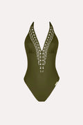 Lise Charmel Ajourage Couture Non Wire Swimsuit Plunging Neckline in Avocado