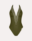 Lise Charmel Ajourage Couture Non Wire Swimsuit Plunging Neckline in Avocado