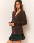 LoveShackFancy Applene Cardigan in Chocolate Brown