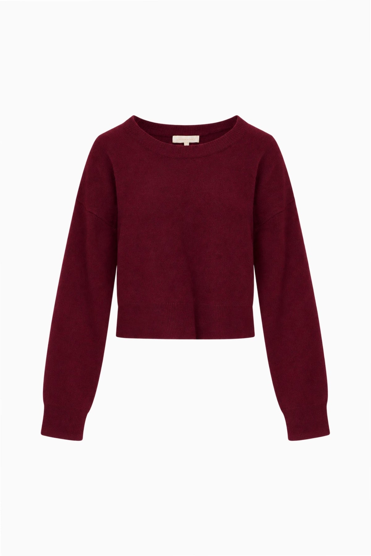LoveShackFancy Bellaman Pullover in merlot, product-only front view