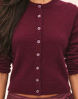 LoveShackFancy Cameryn Cardigan in roasted pomegranate, close-up of knit texture and garment details