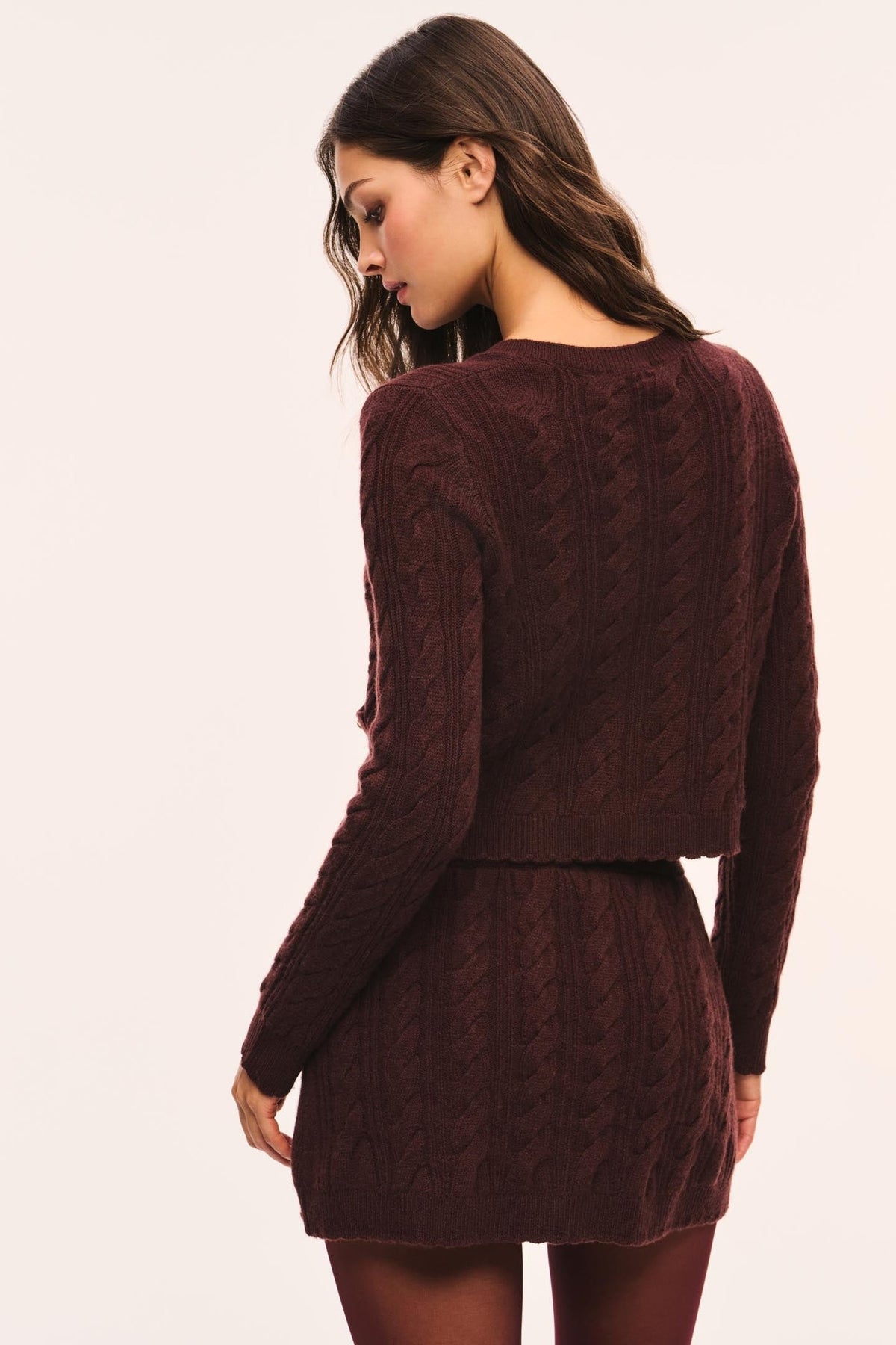 LoveShackFancy Eugenie Cardigan in Cinnabar, back view on model