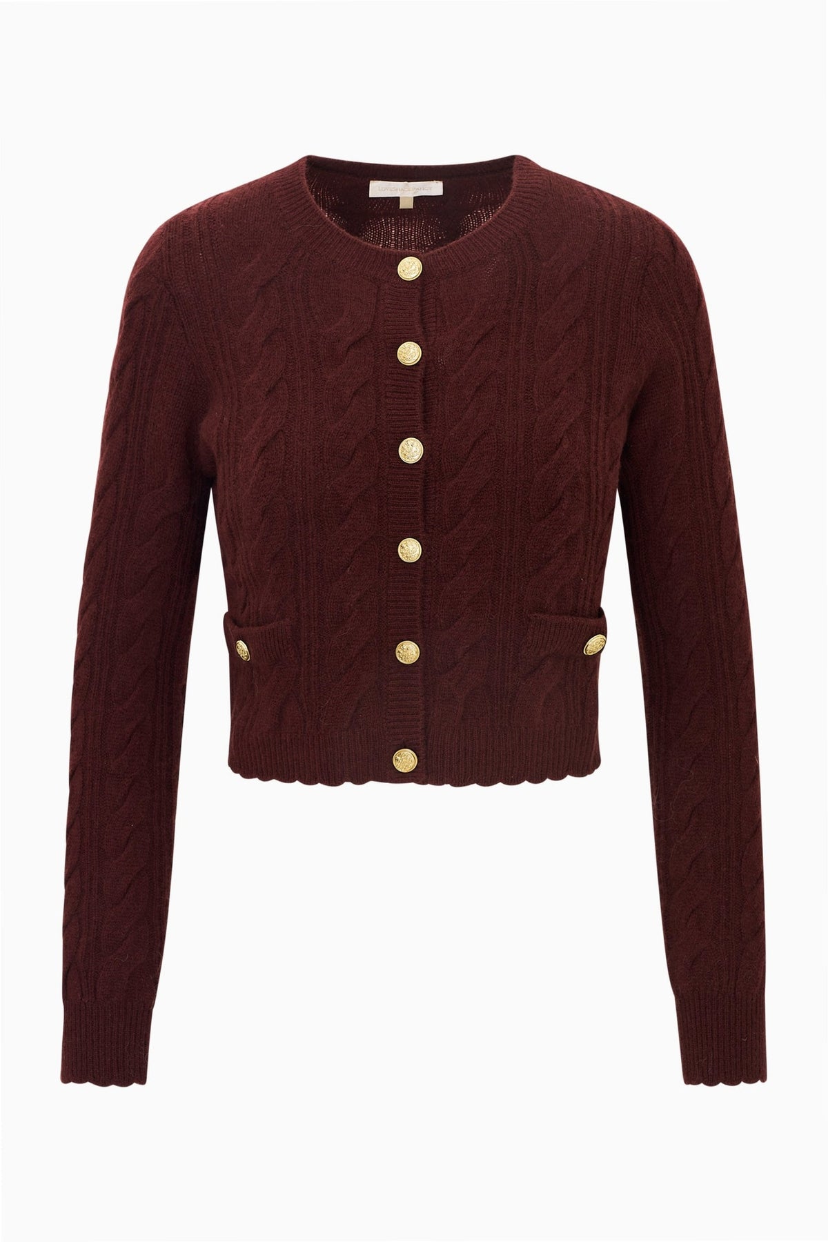 LoveShackFancy Eugenie Cardigan in Cinnabar, product-only front view