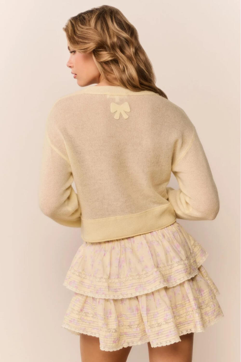 LoveShackFancy Lawrence Cardigan in Light Lemon