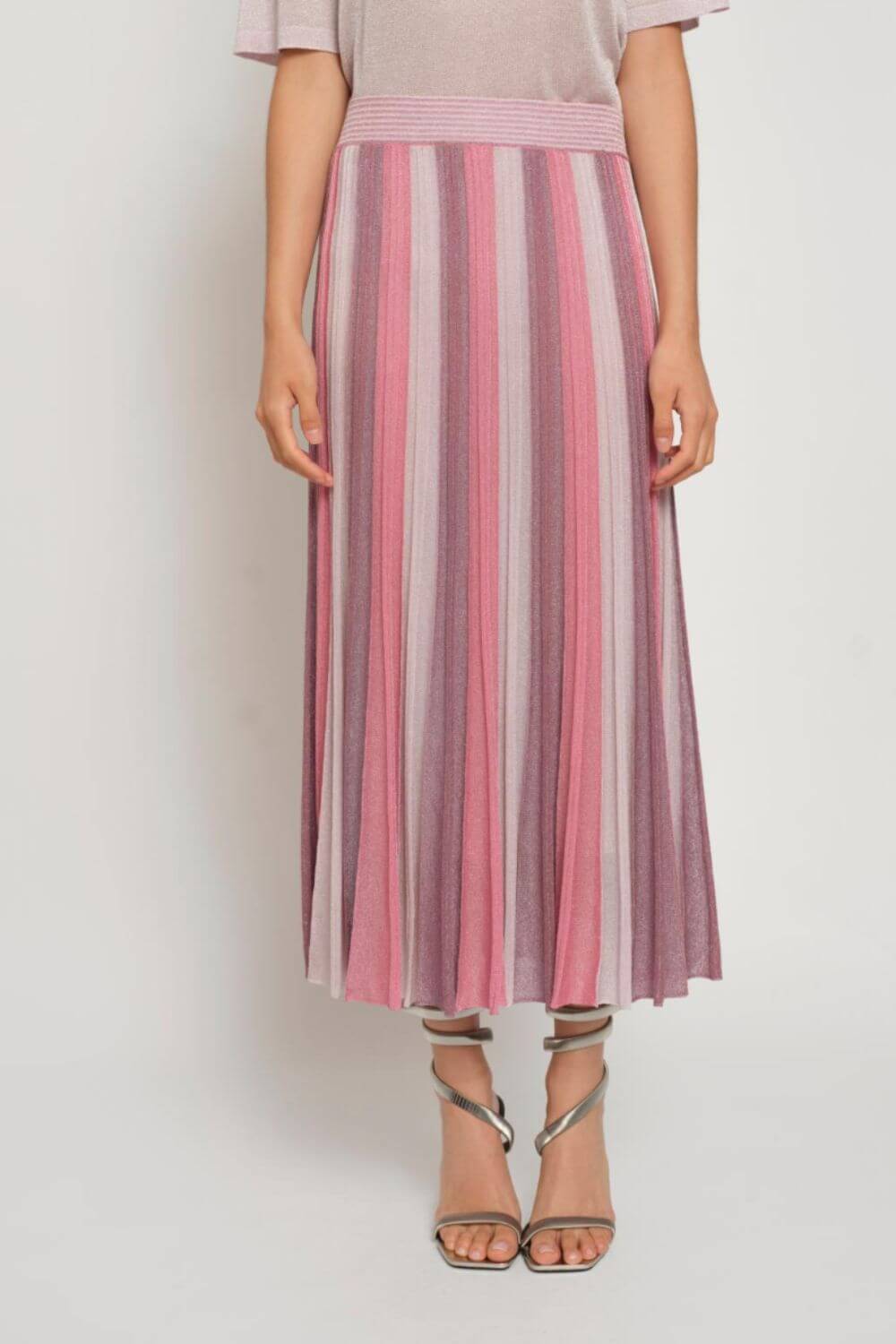 Maison Lurex Pleated Maxi Skirt in Pink Lilac