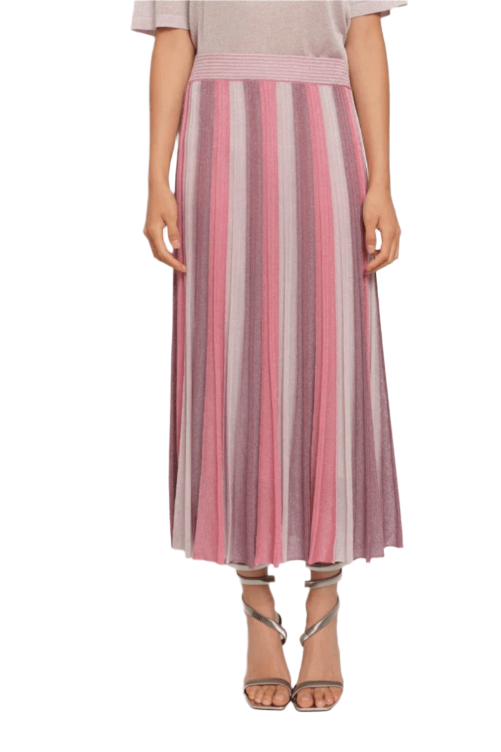 Maison Lurex Pleated Maxi Skirt in Pink Lilac