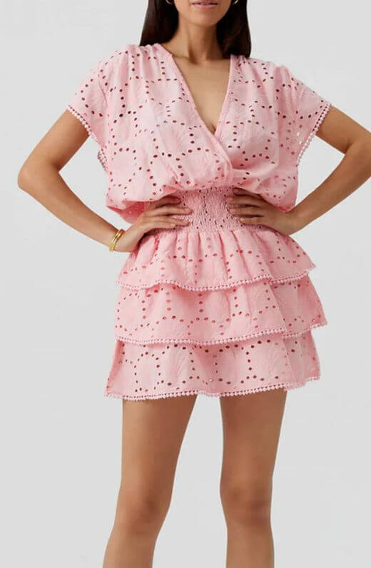 Melissa Odabash Jess Short Sleeve Dress in Peach