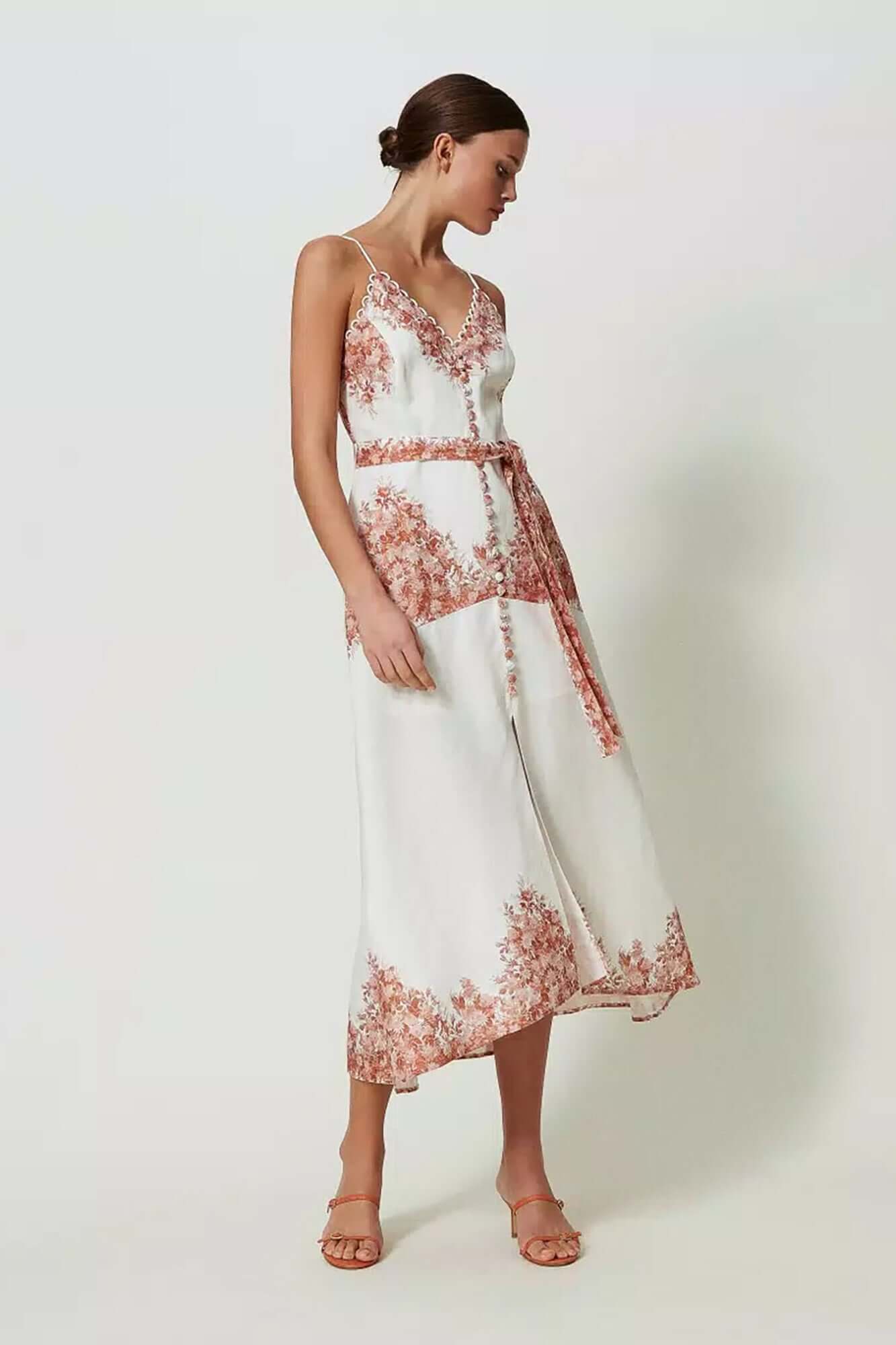 Midi Linen Dress with Floral Print