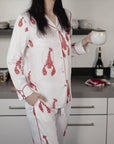 Silky Long Pajamas with Lobster Print