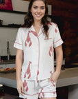 Silky Short Pajamas with Lobster Print