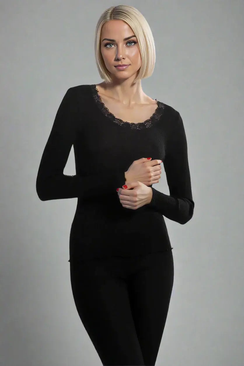 Oscalito Long Sleeve Shirt with Lace Round Neck