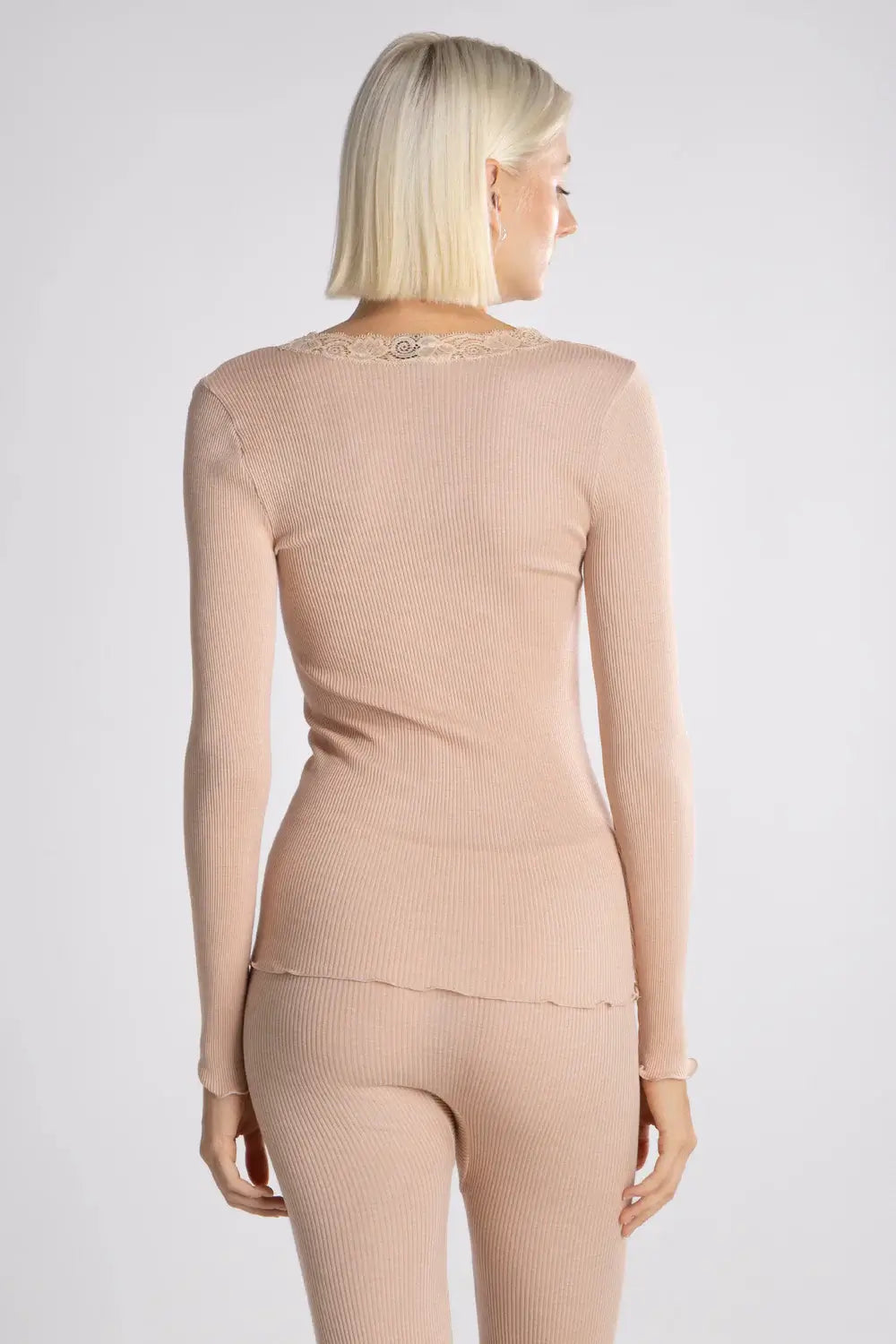 Oscalito Long Sleeve Shirt with Lace Round Neck back view