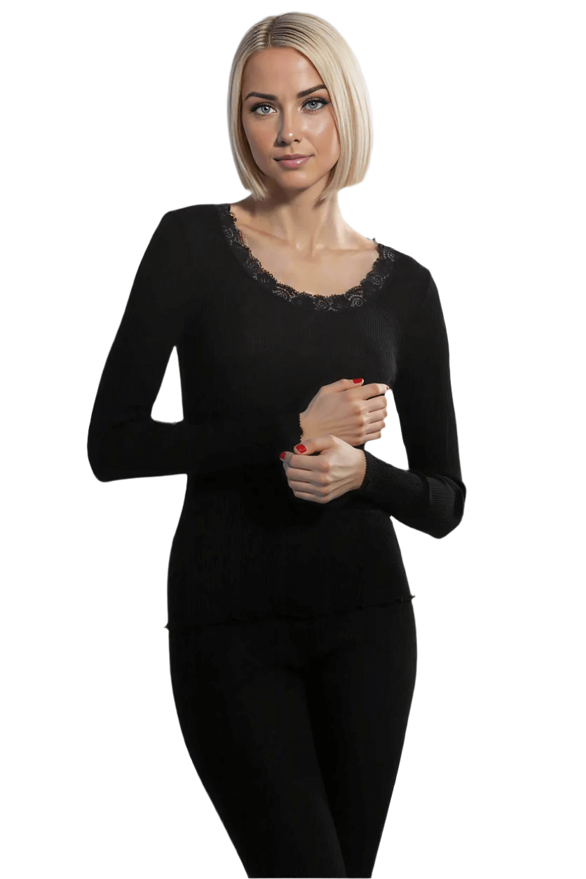 Oscalito Long Sleeve Shirt with Lace Round Neck front view