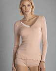 Oscalito Satin Wool and Silk V-Neck Long Sleeve Top