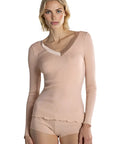 Oscalito Satin Wool and Silk V-Neck Long Sleeve Top
