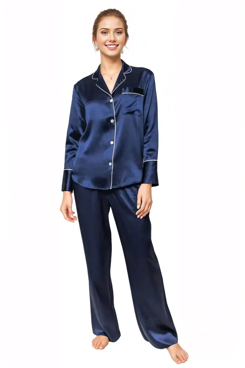 Petite Plume Mulberry Navy Silk Luxe Pajama