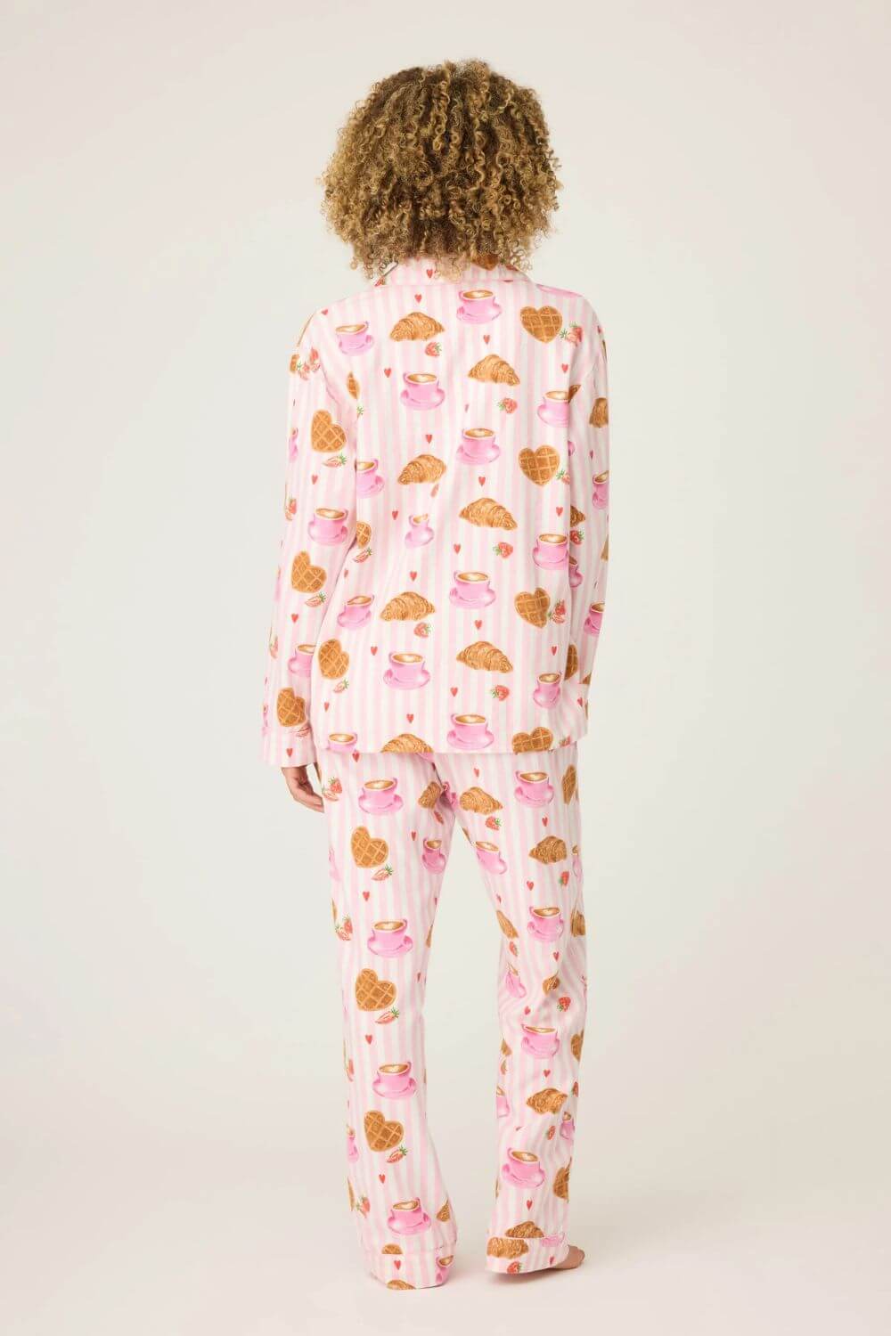 PJ Salvage Croissant Print Long Flannel PJ Set in Pink