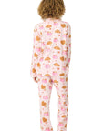 PJ Salvage Croissant Print Long Flannel PJ Set in Pink