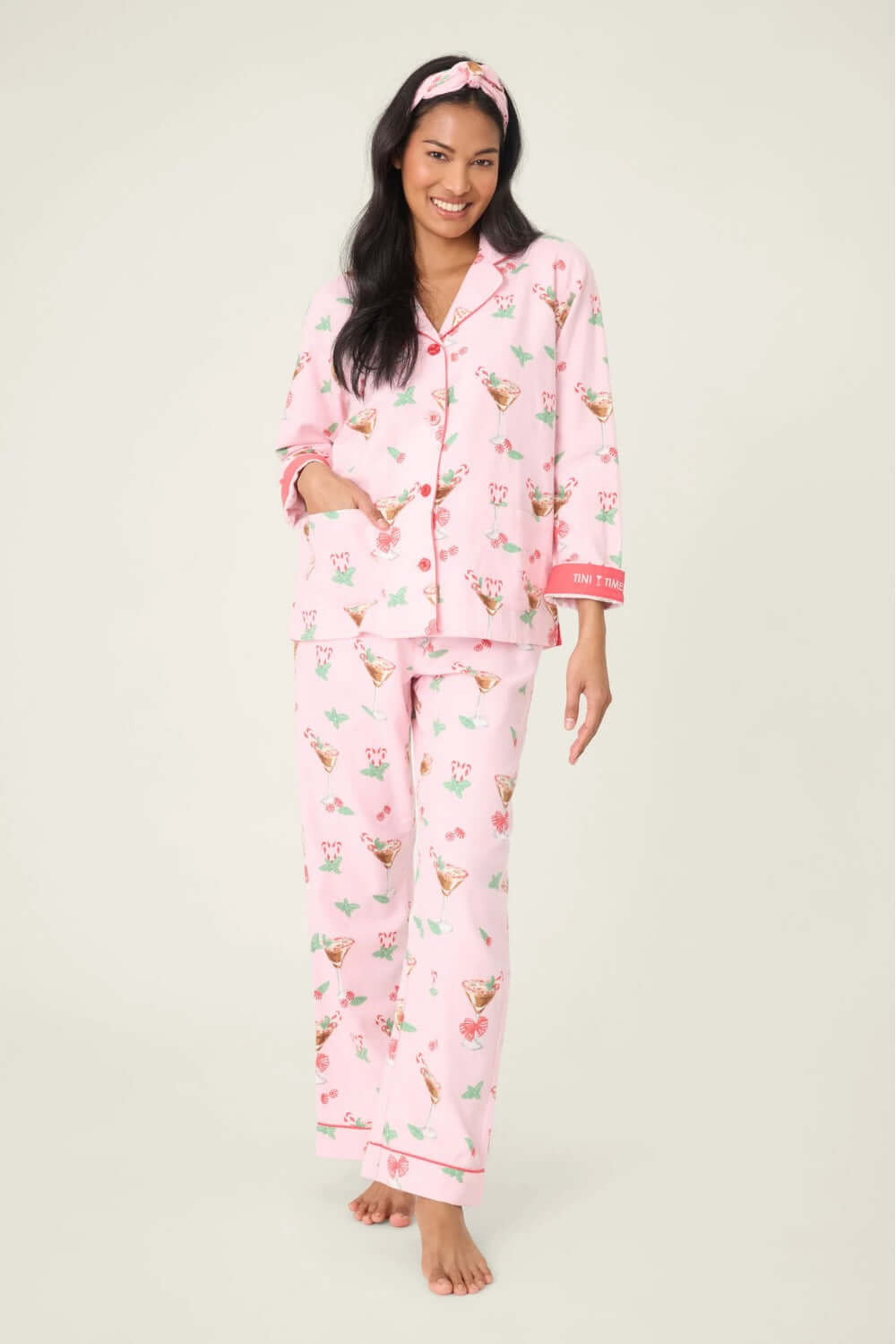 PJ Salvage Holiday Cocktails Flannel Long PJ Set