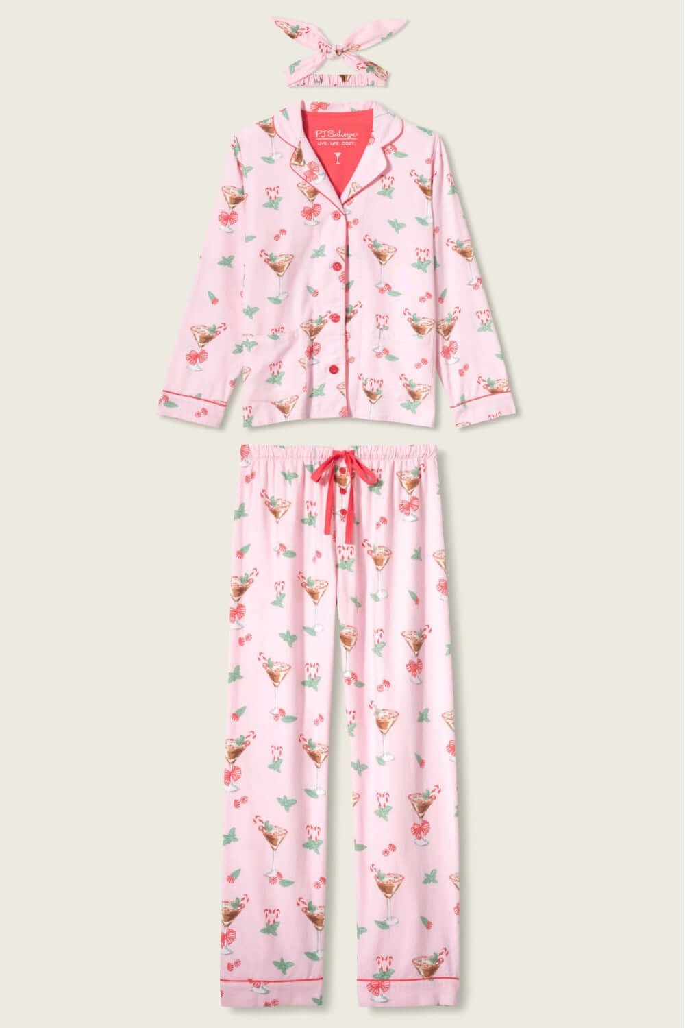PJ Salvage Holiday Cocktails Flannel Long PJ Set