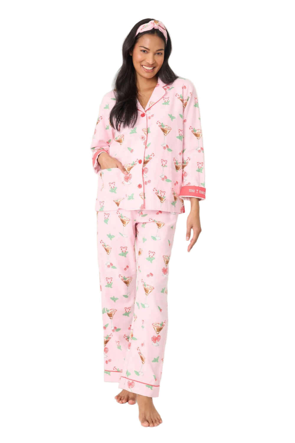 PJ Salvage Holiday Cocktails Flannel Long PJ Set