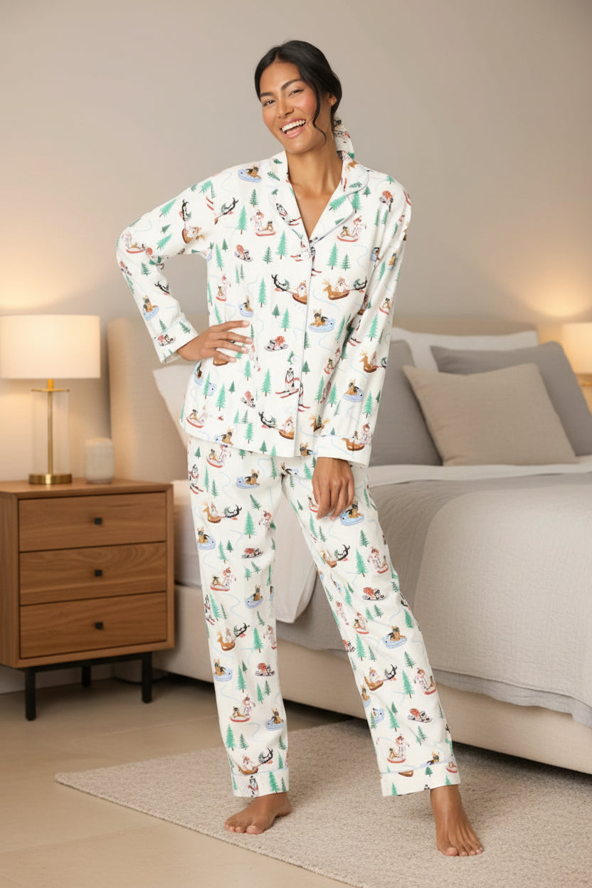 PJ Salvage Holiday Dogs Flannel Long PJ Set