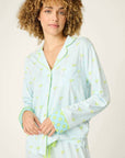 PJ Salvage Striped Cocktails Long PJ Set in Light Blue