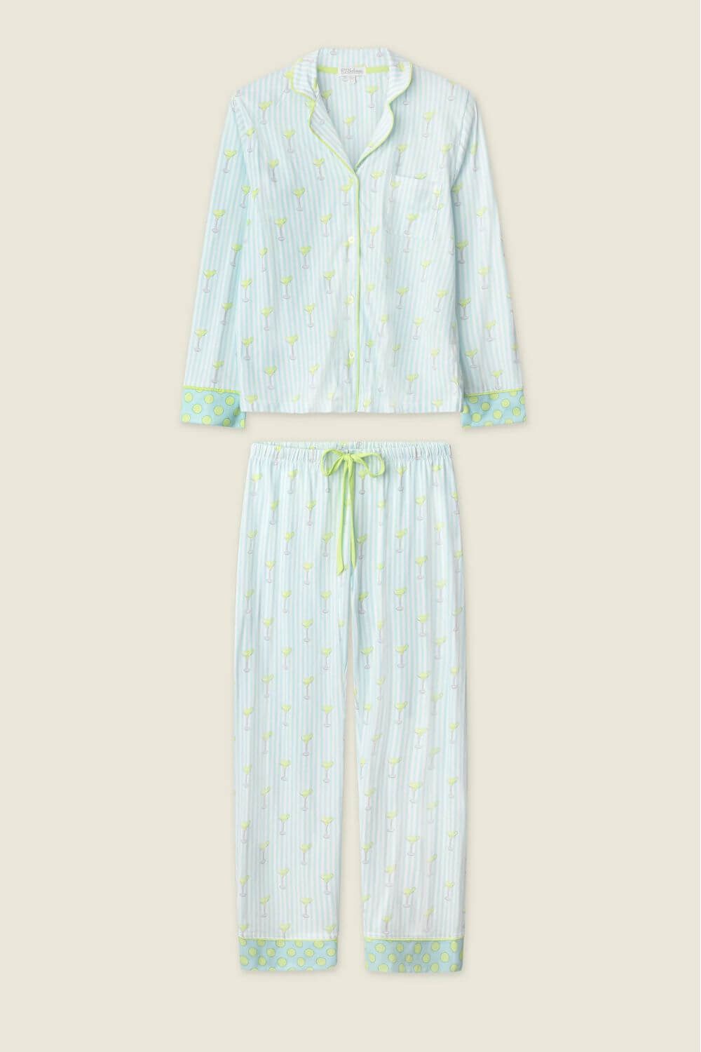 PJ Salvage Striped Cocktails Long PJ Set in Light Blue