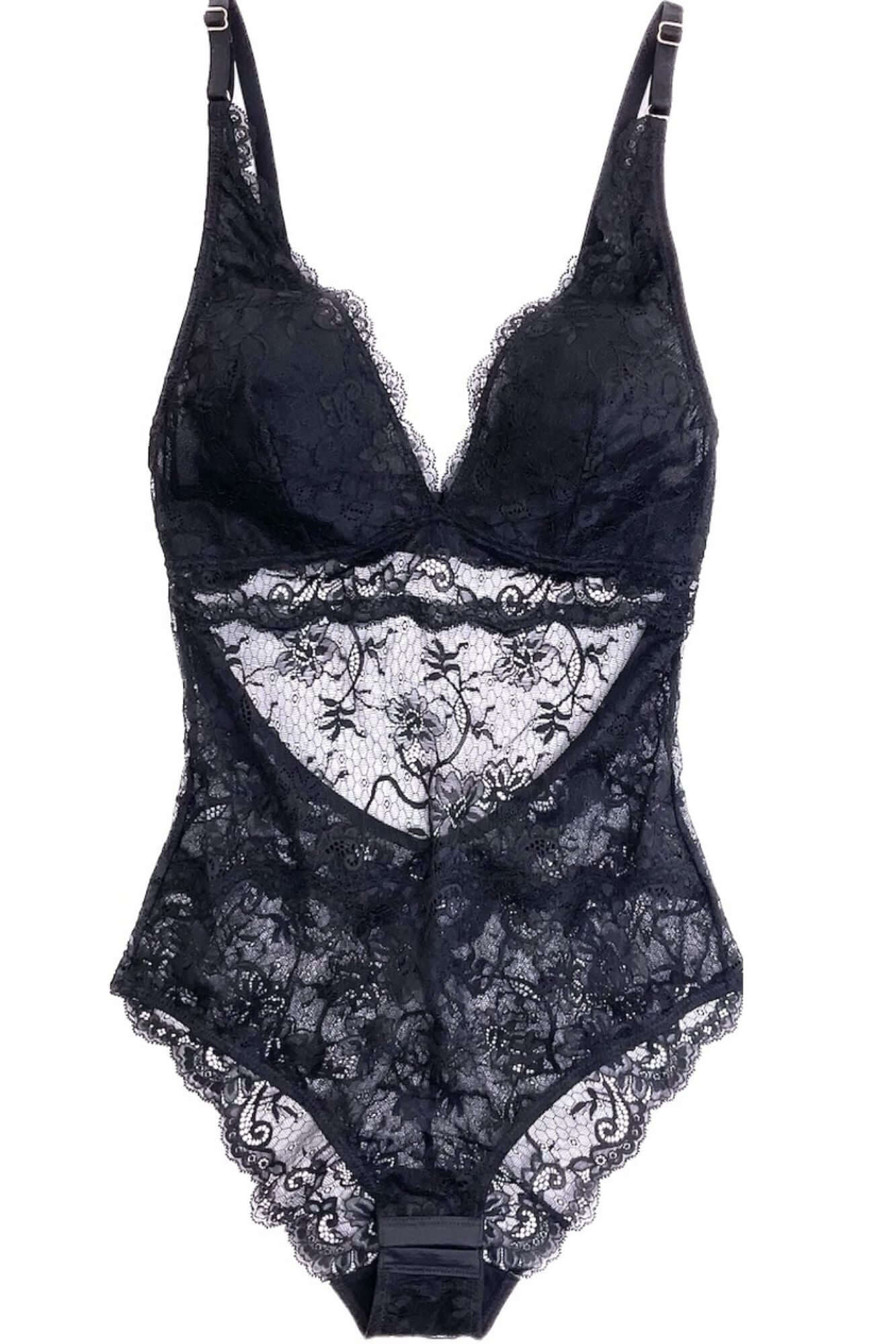 Samantha Chang All Lace Amour Bodysuit in Dark/Navy Black