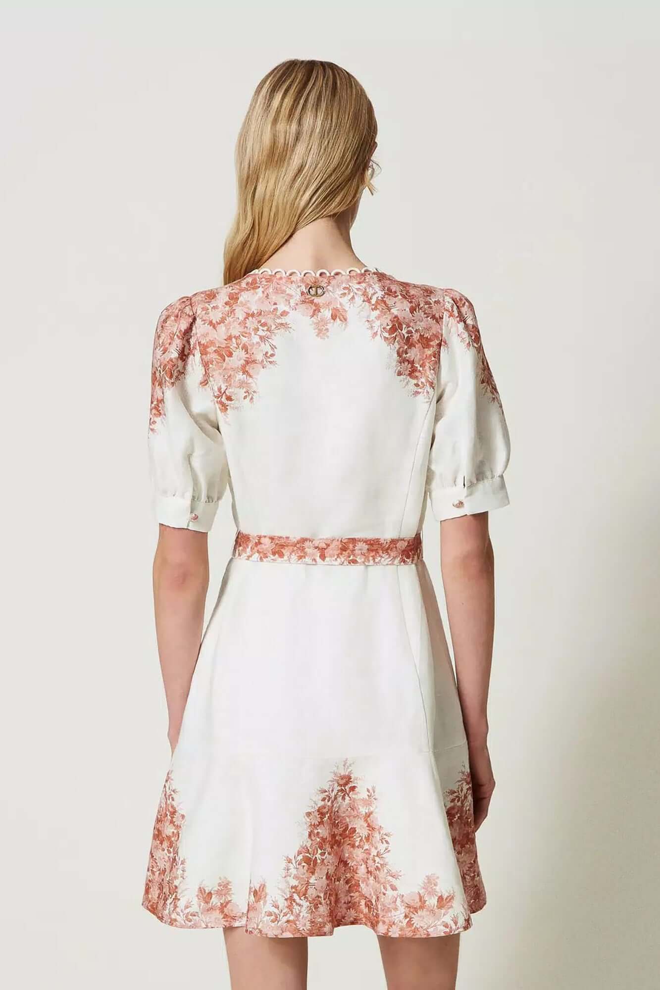 Short Linen Dress with Floral Print