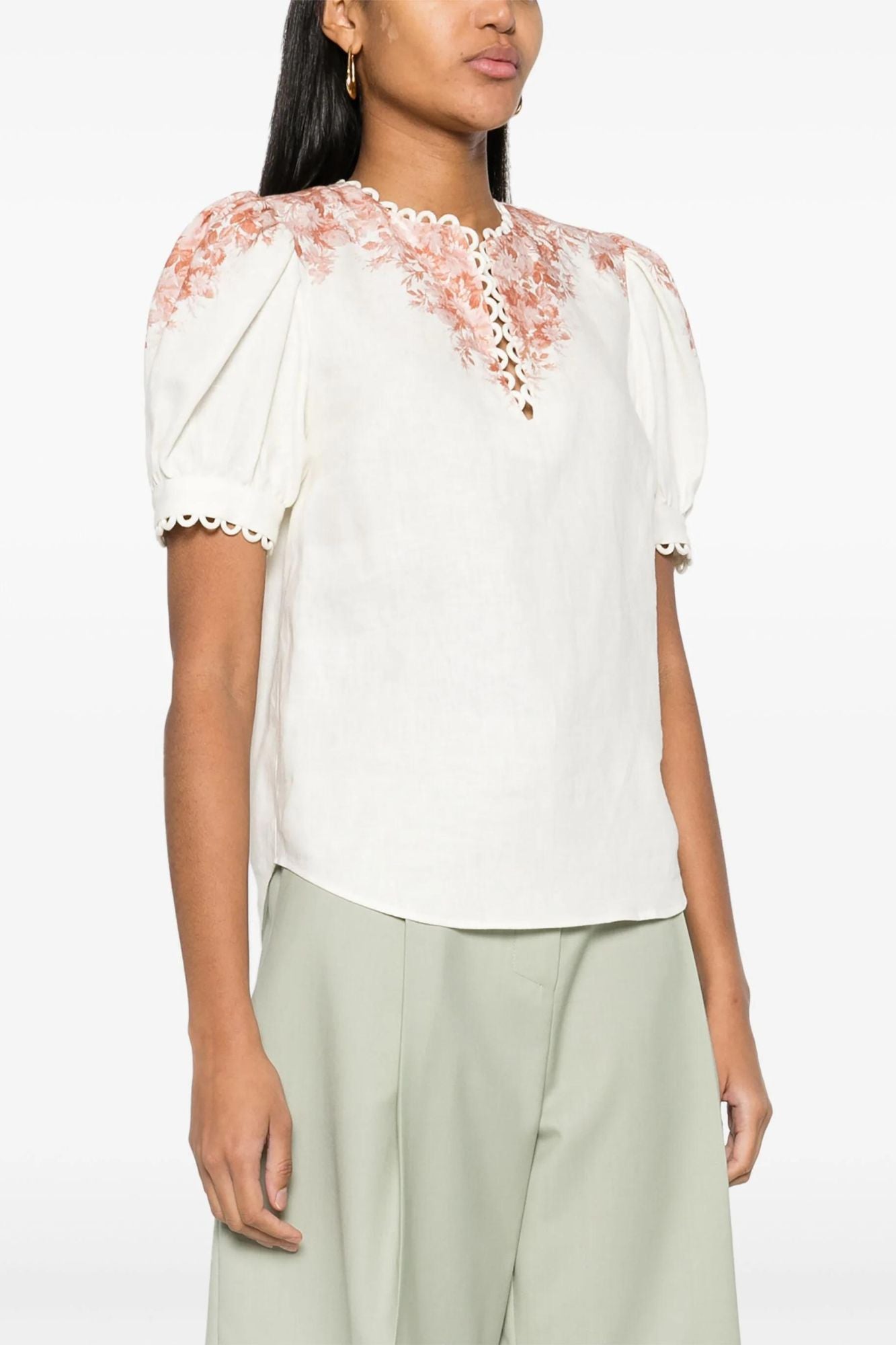 Linen Blouse with Floral Print
