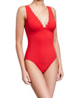 Karla Colletto Ines V-Neck One-Piece Color: Red Size: 6 at Petticoat Lane  Greenwich, CT